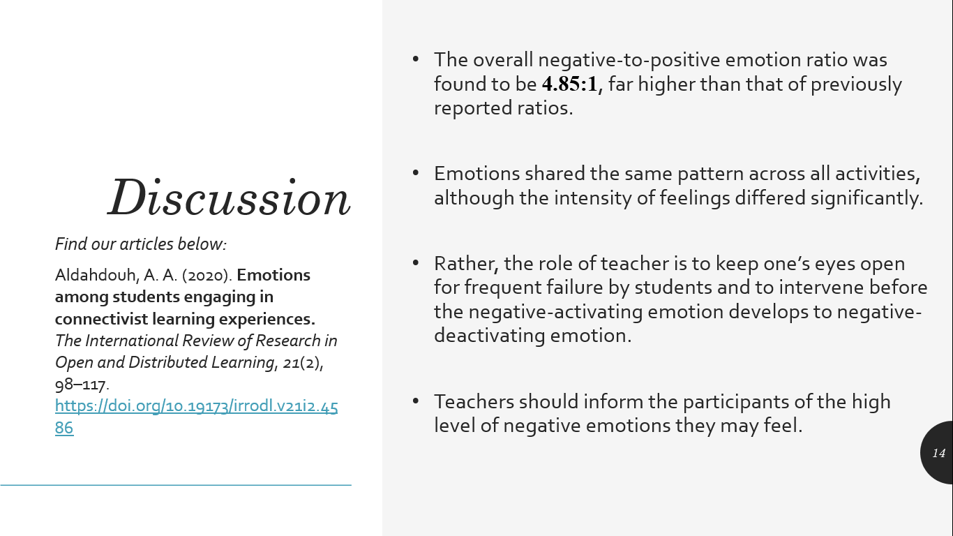 Emotions Among Students Engaging in Connectivist Learning Experiences - discussion